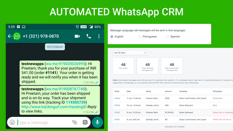 Automated WhatsApp Orders CRM - Order confirmation, Order shipment via WhatsApp